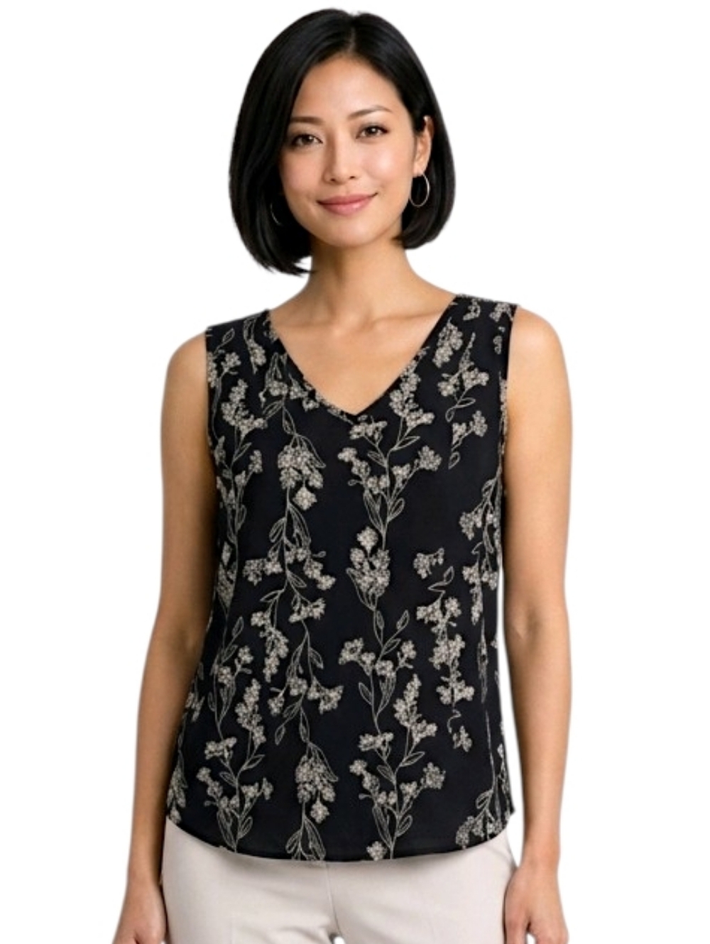 Old Navy Black Floral Print V-neck Sleeveless Top Size SP